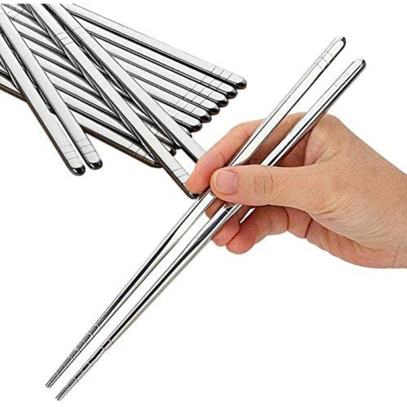 چاپستیک (چاپ استیک )فلزی ضد زنگ (استیل ساده با انتهای شیاردار)یک جفت stainless chopstick